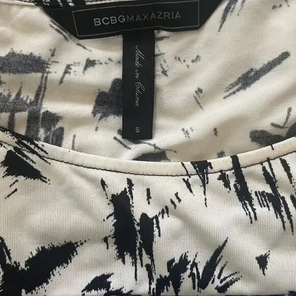 BCBG MaxAzria Womens Size Small White Black Blue Abstract Print 3/4 Sleeve Dress - Picture 5 of 6